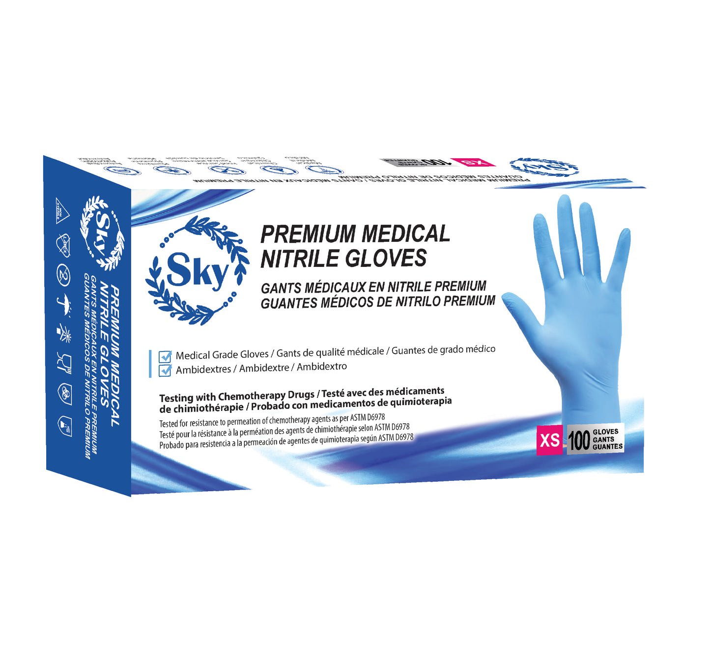 SKY PREMIUM Blue Nitrile Examination Gloves (3.5 MIL)