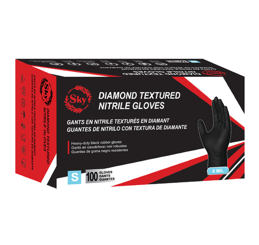 Intco SKY 8Mil Black Textured Diamond Grip Industrial Nitrile Gloves