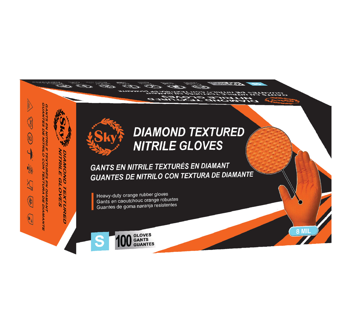 SKY DIAMOND Orange Grip Industrial Nitrile Gloves (8MIL)